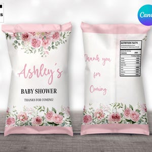 editable baby in bloom  baby shower favors chip bag templates wildflower baby shower chip bag template baby shower decor party supplies