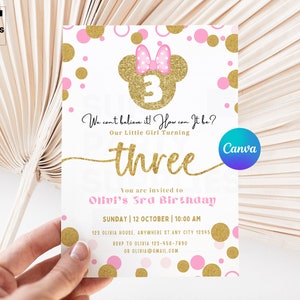 3rd Birthday Minnie Mouse BIRTHDAY Invitation, minnie invitations Printable Minnie Mouse Birthday Party Invitation Minnie Mouse Invite IA047