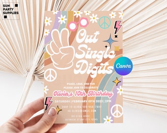 Two Groovy Birthday Invitation, Retro Daisy Theme (Digital)