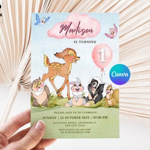 invito bambi modificabile primo compleanno oh cervo invito compleanno bambi invito compleanno bosco invito festa bambi invito cervo IA411
