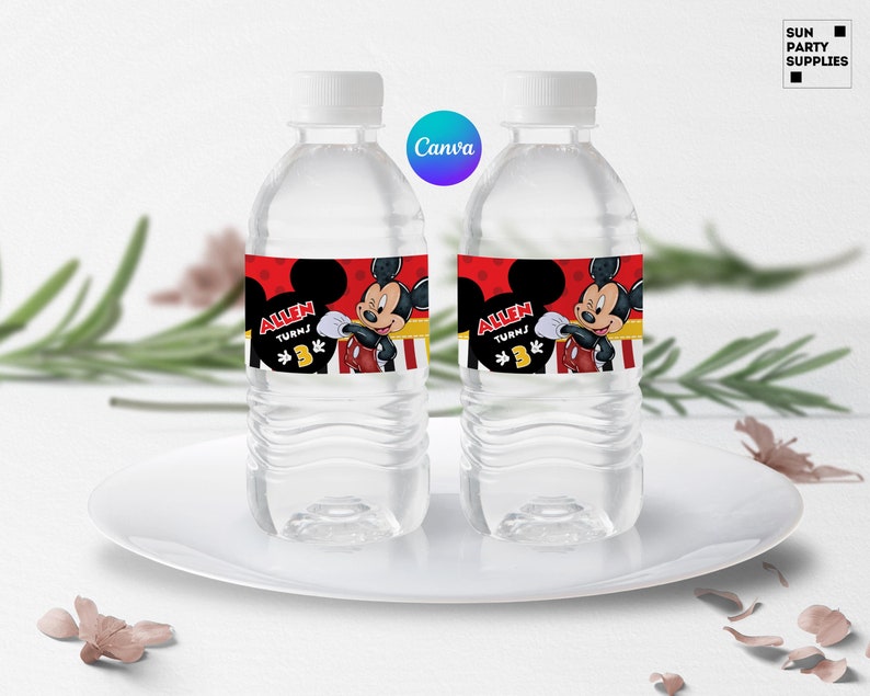 Mickey Mouse Birthday Labels Water Bottle Water Labels Water Bottle