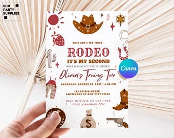 Second Rodeo Birthday Invitation, Cowgirl Wild West Party (Digital Download)