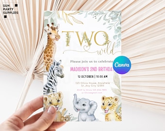 Invito per il secondo compleanno "Two Wild Safari", animali della giungla (download digitale)