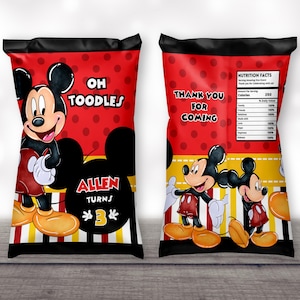 mickey mouse birthday chip bag templates canva lays potato chip bag template birthday mickey mouse birthday Printables mickey party favors