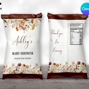 editable wildflower baby shower favors chip bag templates floral baby shower chip bag template party supplies baby in bloom baby shower
