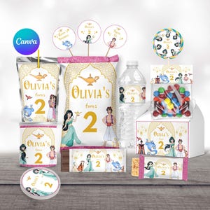 aladdin princess jasmine birthday party favors printable supplies chip bag template labels water bottle caprisun template gable box template