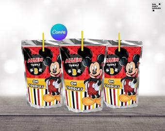 ミッキーマウス CapriSun ラベルテンプレート、誕生日パーティーの記念品（デジタルダウンロード）