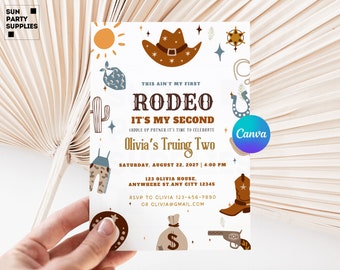 Second Rodeo Birthday Invitation, Wild West Cowboy Party (Digital)