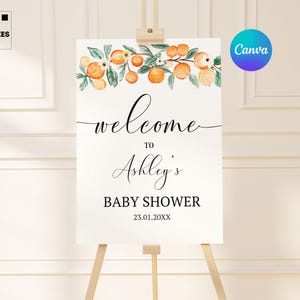 editable a little cutie is on the way baby shower welcome sign cutie baby shower welcome poster printable orange baby shower welcome sign