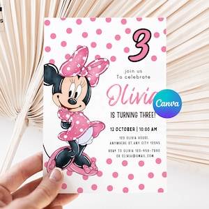 editable Minnie Mouse Birthday Invitation, 3rd Birthday Invitation, Minnie Birthday, Printable Minnie  Invitations Minnie Mouse Invite IA014