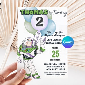 Buzz Lightyear 2nd Birthday Invitation, Toy Story Theme (Digital)