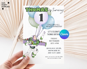 Invitación de cumpleaños número 1 de Buzz Lightyear, temática de Toy Story (Digital)