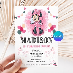 3rd birthday,  Minnie  Invitations, Minnie Mouse Birthday Invitation, Minnie Birthday Invitation, Minnie Birthday, Minnie Mouse Invite IA090