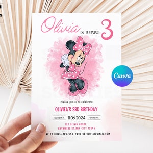 Minnie Mouse BIRTHDAY Invitation , Printable Minnie Mouse Birthday Party Invitation, Minnie Mouse Invite,  3rd Birthday Invitation, IA003