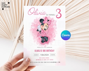 Convite de aniversário da Minnie Mouse, Convite de aniversário da Minnie Mouse para imprimir, Convite da Minnie Mouse, Convite para 3º aniversário