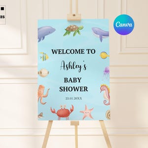 editable under the sea baby shower welcome sign ocean baby shower welcome poster neutral nautical baby shower welcome sign printable sign