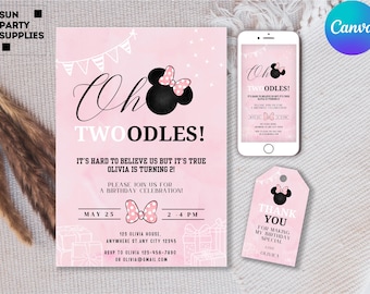 Oh Twodles Invitation, Minnie Mouse birthday Invitation, 2nd Birthday, Girl Pink Invite, Minnie Mouse Invite, minnie invitations