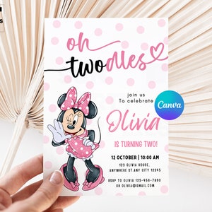 2nd Birthday, Oh Twodles Invite, pink Minnie Mouse Birthday Invitation, Minnie Mouse Birthday, Minnie Mouse Invite, minnie invitations IA120