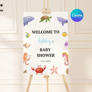 editable under the sea baby shower welcome sign ocean baby shower welcome poster neutral nautical baby shower welcome sign printable sign