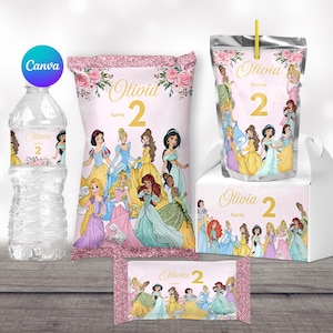 etichette per bomboniere per feste di principesse carine articoli per feste pacchetti per feste modelli per sacchetti di patatine etichette per bottiglie d'acqua modello caprisun modello scatola a capanna
