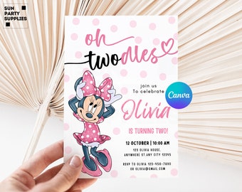 Oh Twodles Invite, 2nd Birthday, pink Minnie Mouse Birthday Invitation, Minnie Mouse Birthday, Minnie Mouse Invite, minnie invitations