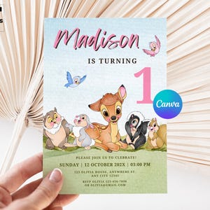 invito modificabile bambi oh cervo bambi invito compleanno ragazza invito compleanno bosco invito festa bambi bambi primo compleanno IA412