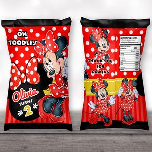 red minnie chip bag templates canva lays potato chip bag template birthday minnie mouse party favors chip bag templates party supplies