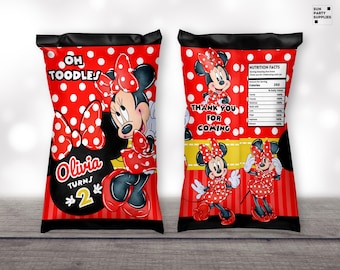 red minnie mouse Birthday Printables minnie mouse party favors  chip bag templates labels water bottle caprisun template gable box template