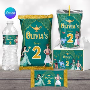 aladdin princess jasmine birthday party favors printable supplies chip bag template labels water bottle caprisun template gable box template