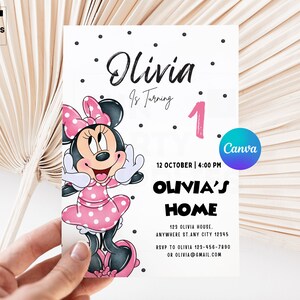 Editable Minnie Mouse Birthday Invitation, Minnie Mouse Birthday, 1st Birthday, Mouse Birthday Invite, Girls  minnie invitations,  IA037