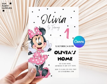 Editable Minnie Mouse 1st Birthday Invitation (Digital Download)