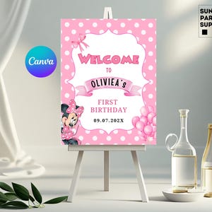 pink minnie mouse welcome sign minnie welcome sign minnie welcome banner minnie mouse birthday party welcome poster decor party supplies image 2