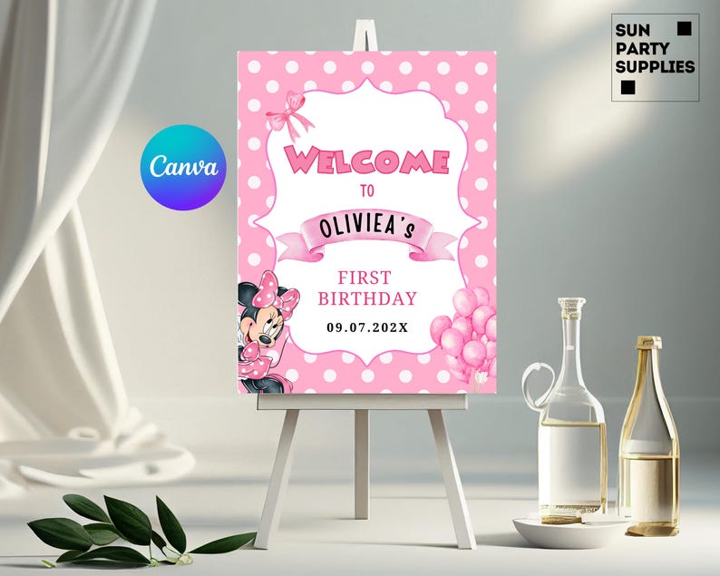 pink minnie mouse welcome sign minnie welcome sign minnie welcome banner minnie mouse birthday party welcome poster decor party supplies image 2