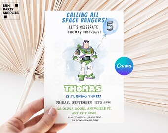 Convite de aniversário do Buzz Lightyear, 5º aniversário de Toy Story (Digital, editável no Canva)