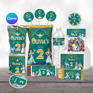 princess jasmine aladdin birthday party favors printable labels package supplies bundle decor chip bag labels water bottle caprisun template
