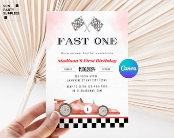 Fast One Race Car 1st Birthday Invitation (Digital Download)