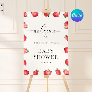 editable strawberry baby shower welcome sign berry sweet baby shower welcome poster sprinkle baby shower welcome sign printable digital