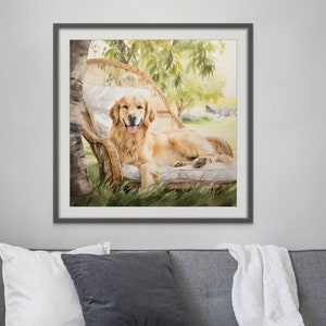 Lounging Golden Retriever Print | Golden Retriever Wall Art | Golden Retriever Print |