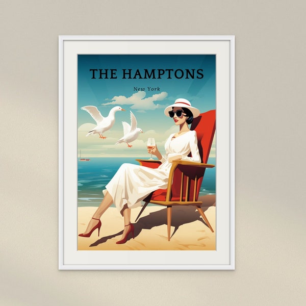 Hamptons NY Vintage Poster | Beach House Art |