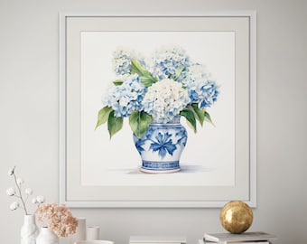 Hydrangeas in Vase Print | Ginger Jar Print | Shabby Chic Art