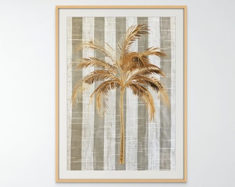 Golden Palm Print | Taupe Stripe Print | Coastal Wall Art