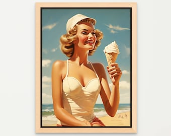Ice Cream Queen | Retro Beach Print | 1950&#39;s vintage poster