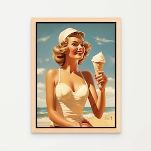 Ice Cream Queen | Retro Beach Print | 1950&#39;s vintage poster