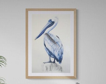 Coastal Pelican Wall Art Poster | Pelican Print | Pelican Art | Aquatic Bird Print | Aquatic Birds | Bird Lovers | Hamptons Wall Art |
