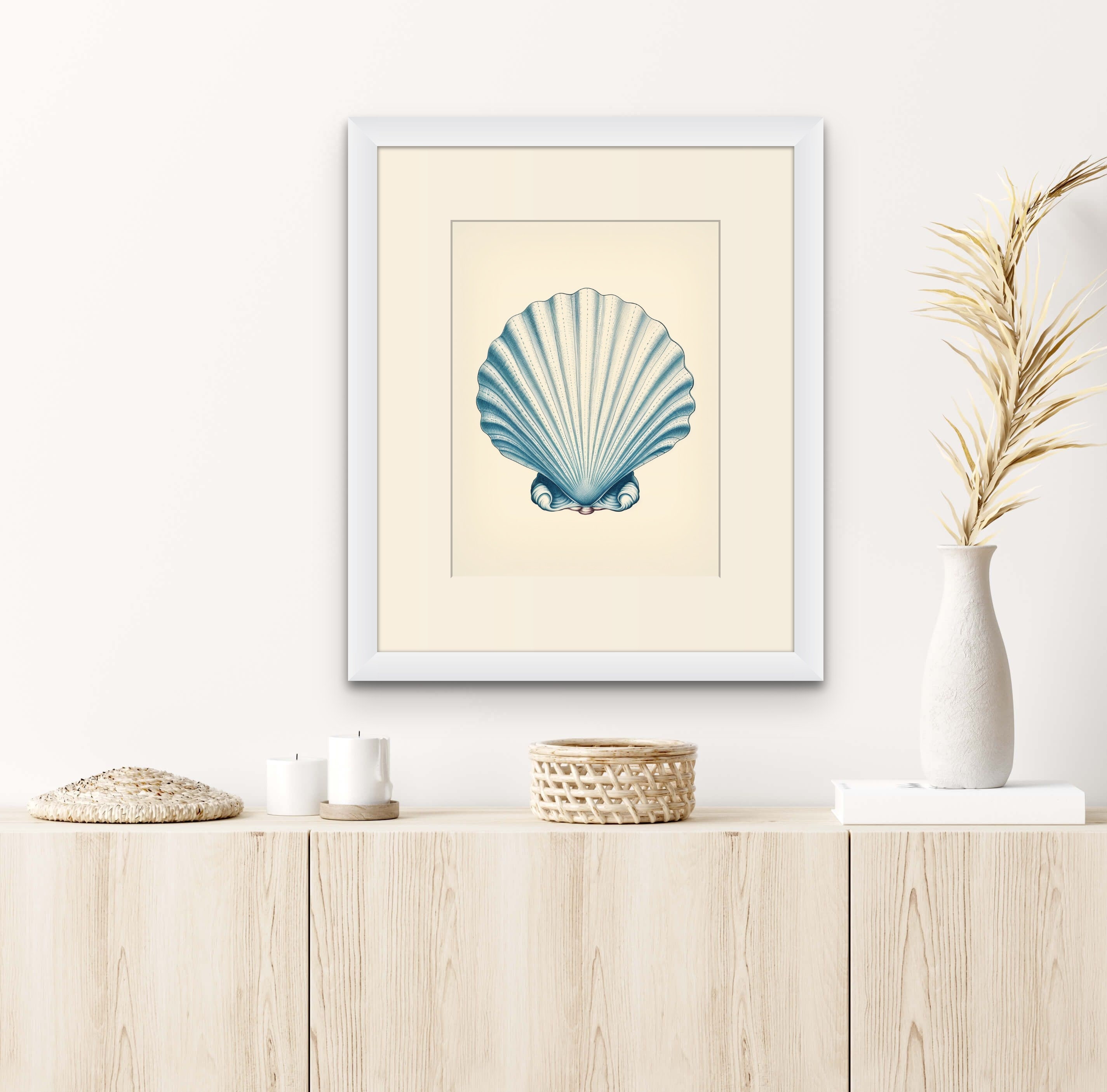 Abstract Shell Posters Blue Shell Poster | Clam Shell Poster | Clam Shell Art | Vintage Shell ...
