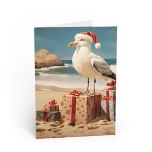 Santa Seagull Christmas Card | Beach Christmas Theme | Coastal Christmas