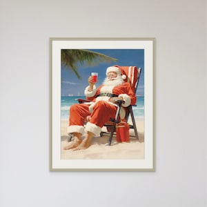 Strand Santa Digitaldruck | Sommer Weihnachten | Strand Weihnachten |