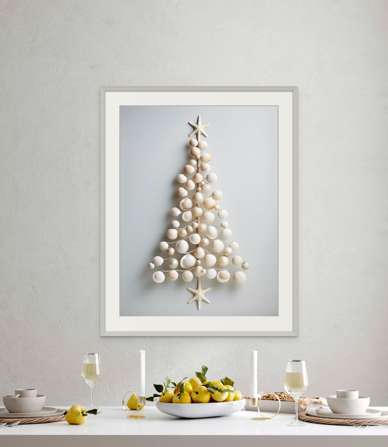 Minimalist Shell Christmas Tree Print | Christmas Art Print | Coastal ...
