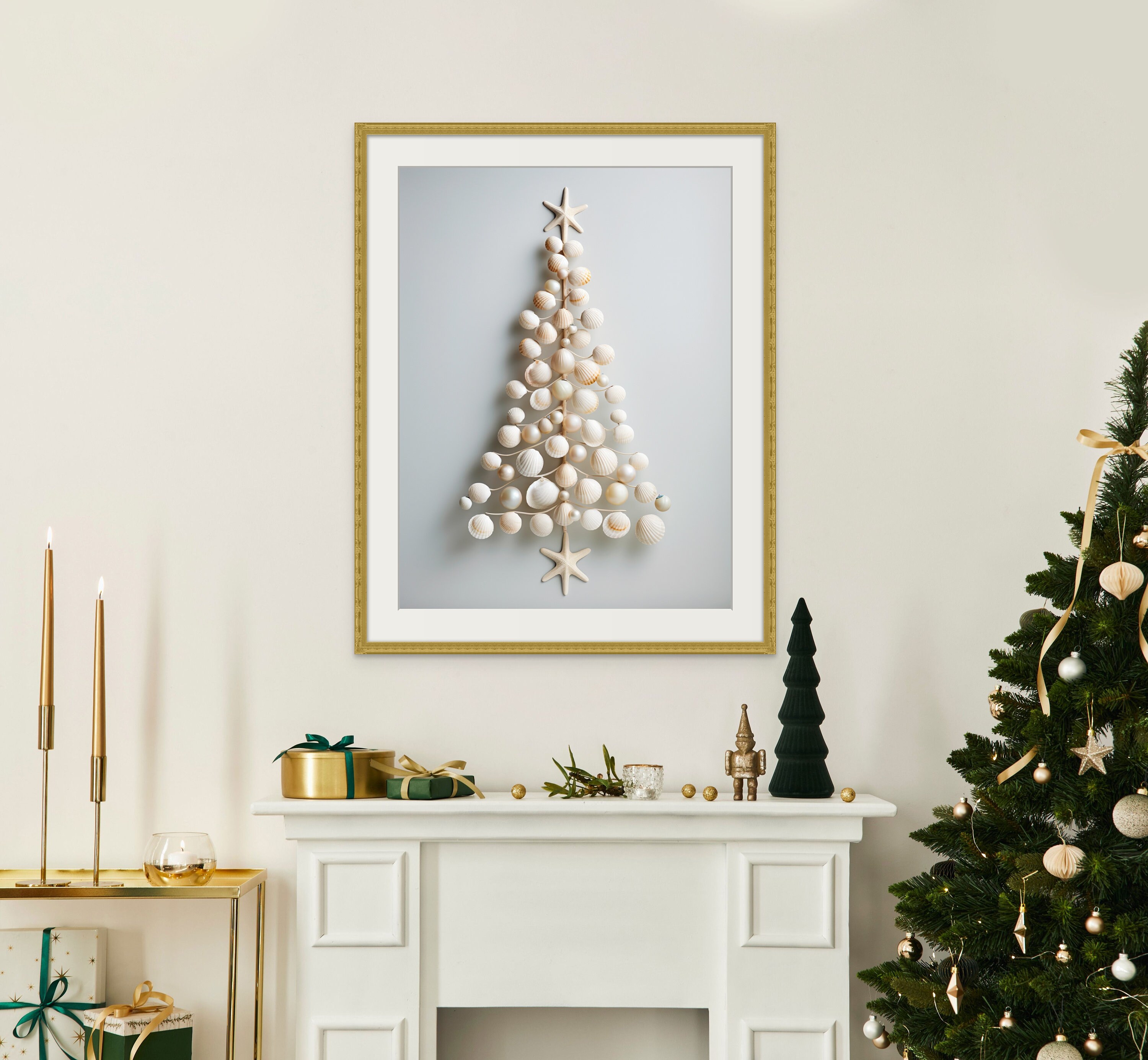 Minimalist Shell Christmas Tree Print | Christmas Art Print | Coastal ...