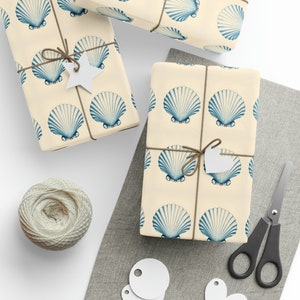 Blue Scallop Shell Wrapping Paper | Coastal Gift Wrap